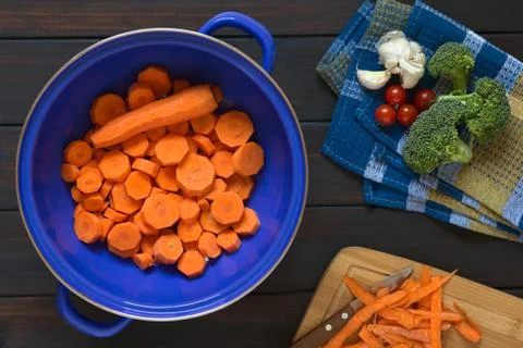Sliced Carrot in Strainer Stock Photos