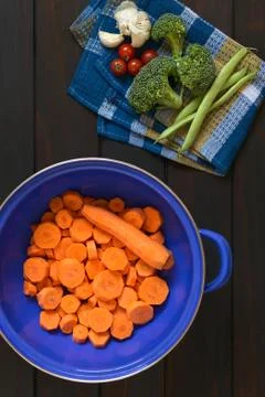 Sliced Carrot in Strainer Stock Photos