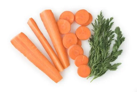 Sliced carrots with leaves Stock Photos
