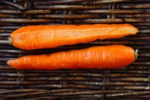 Sliced carrots on a wicker Stock Photos
