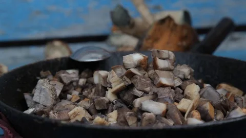 Sliced ceps in a frying pan Stock-Footage 71710821