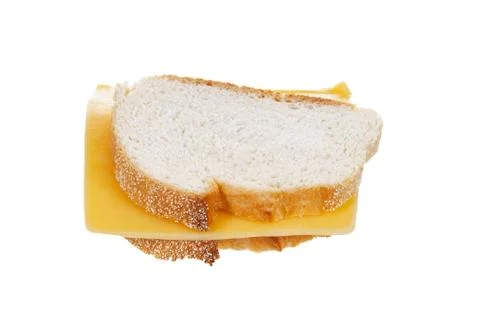 Sliced cheese between two sliced bread isolated on white background Stock Photos