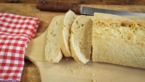 Sliced ciabatta bread, on a table Stock Photos