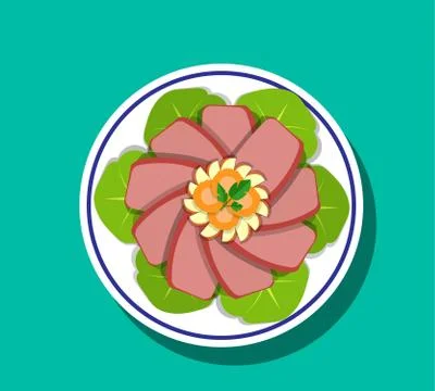 Sliced Corn beef and cabbage, Top view, vector Stock Illustration