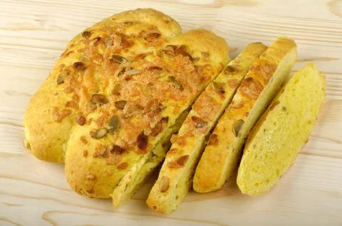 Sliced corn bread with pumpkin seeds Stock Photos
