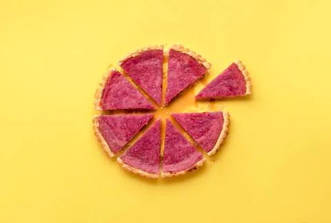 Sliced cranberry pie and one piece separated. Delicious tart Stock Photos