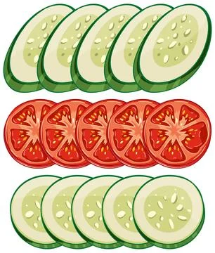 Sliced Cucumber and Tomato Vegetable Vector Illustration Stock Illustration
