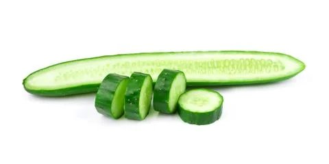 Sliced cucumber isolate on white background, Sliced Cucumber in Stack isolate Foto stock