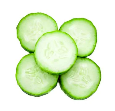 Sliced cucumber isolated on white background top view Stock Photos