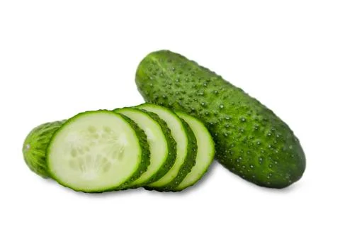 Sliced cucumber on white backdrop Stock Photos