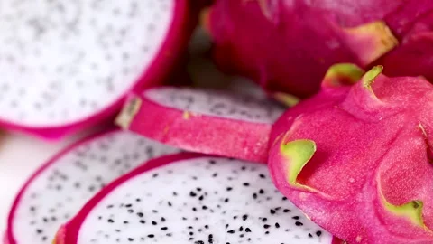 Sliced Dragon Fruit on Display Stockbeeldmateriaal 310344914