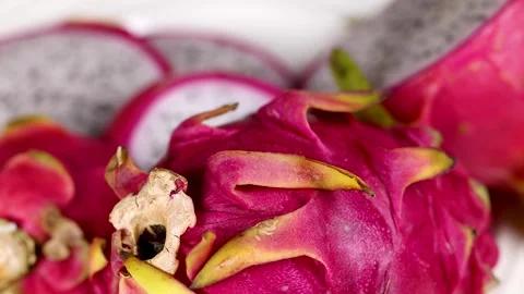 Sliced Dragon Fruit on Display Stockbeeldmateriaal 310654887