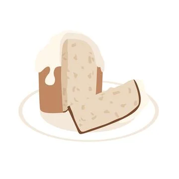 Sliced Easter cakes on a plate. Cute, minimalist style, warm pastel color p.. Stock Illustration