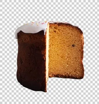 Sliced Easter sweet bread with icing PNG Foto stock