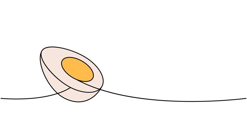 Sliced egg one line colored continuous drawing. Organic farm product. Vector Stock Illustration