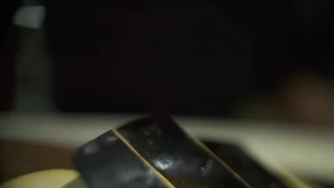 Sliced eggplant on a cutting board in the chef's kitchen Stock Footage 243342762
