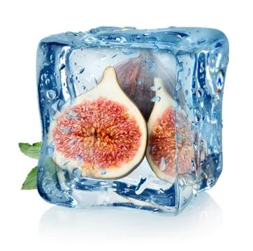 Sliced figs in ice cube Stock Photos