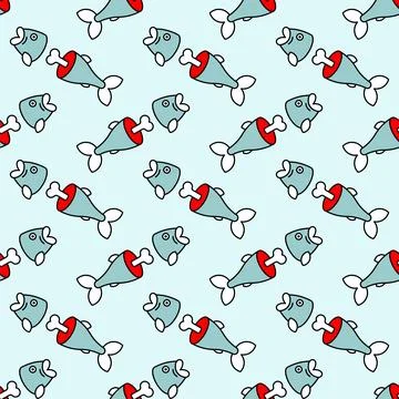 Sliced fish and bone pattern seamless. Vector background Illustrazione stock