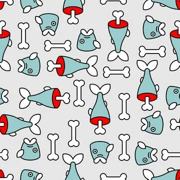 Sliced fish and bone pattern seamless. Vector background Stock Illustration