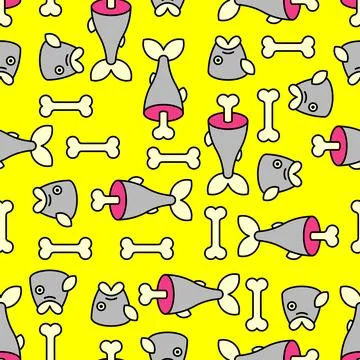 Sliced fish and bone pattern seamless. Vector background Stock Illustration