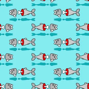 Sliced fish and bone pattern seamless. Vector background Stock Illustration