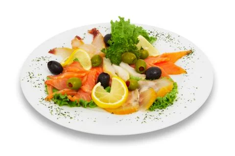 Sliced fish, assorted. isloated. Stock Photos