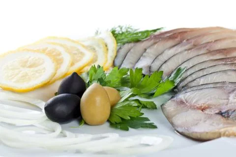 Sliced fish with vegetables Stock Photos