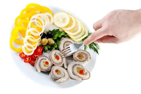 Sliced fish with vegetables Stock Photos