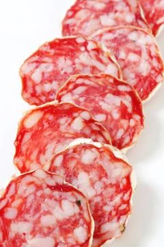 Sliced French Saucisson Sec - studio shot Stock Photos