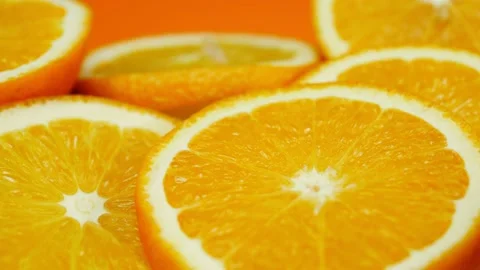 Sliced fresh oranges close up Stock Footage 144249301