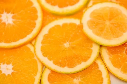 Sliced freshness orange fruit background. Round Pattern. Foto stock