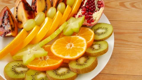 Sliced fruit on a plate. Stock Footage 244294150