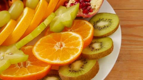 Sliced fruit on a plate. Stock Footage 251414700