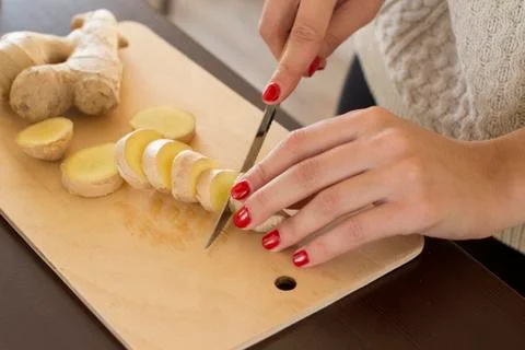 Sliced ginger root Foto stock