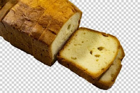 Sliced golden brown loaf of pound cake or butter bread with a porous crumb .. Stock Photos