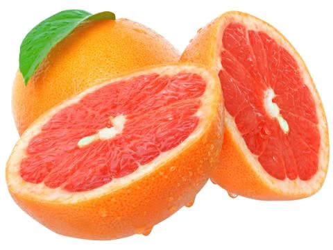 Sliced grapefruit with leaf Stock Photos