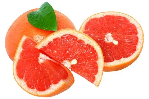 Sliced grapefruit with leaf Stock Photos