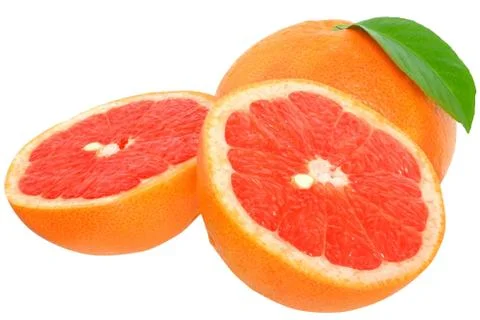 Sliced grapefruit with leaf Stock Photos