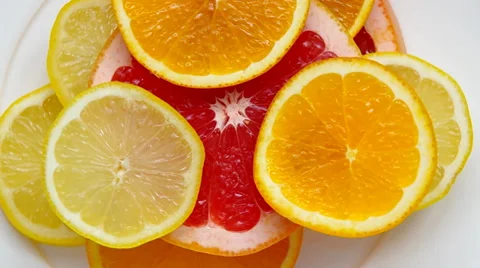 Sliced ​​grapefruit, orange and lemon Stock Footage 36239168