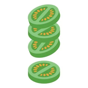 Sliced green tomatoes falling on white background Stock Illustration