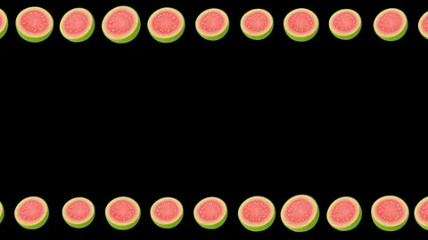 Sliced Guava decorative frame on plain black background Stock Footage 346273980