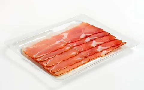 Sliced ham in clear plastic packaging Stock Photos