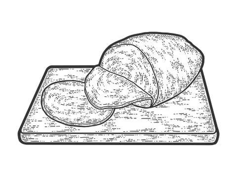 Sliced ham. Sketch scratch board imitation. Black and white. Stock Illustration