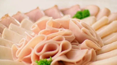 Sliced ham / slow motion shot Stock Footage 74128108