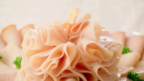 Sliced ham / slow motion shot 스톡 동영상 74128171