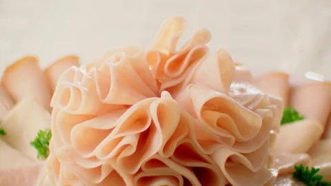 Sliced ham / slow motion shot Stock Footage 74128212