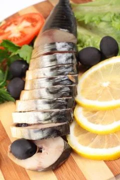 Sliced herring with vegetables Stock Photos