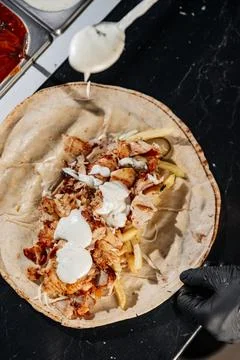 Sliced ingredients for shawarma. Stock Photos