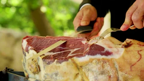 Sliced Italian raw ham Video stock 157679392