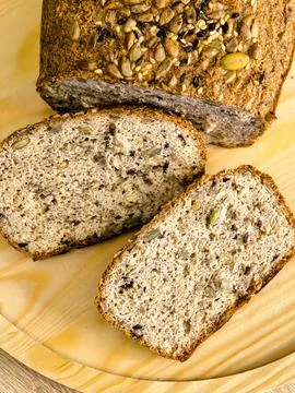 Sliced Keto Seed Bread with Airy Low Carb Crumb Stock Photos